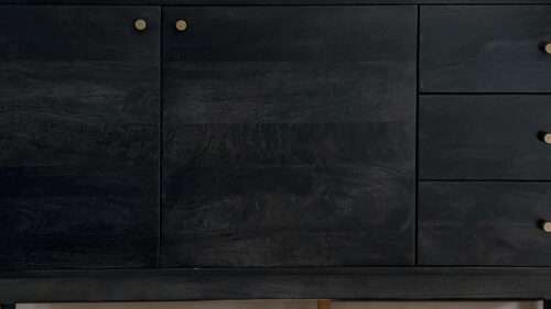 Sideboard 160x81x42 cm Akazie Massivholz Kommode Schwarz – Bild 6