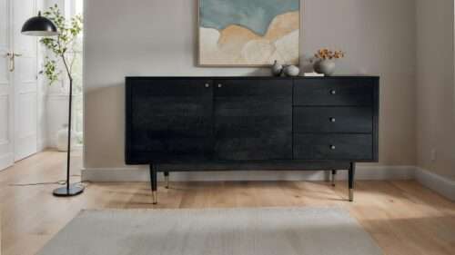Sideboard 160x81x42 cm Akazie Massivholz Kommode Schwarz – Bild 3