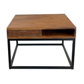 Couchtisch 60x60x40 cm Sheesham Massivholz / Metall Sofatisch Eckig Wohnzimmertisch mit