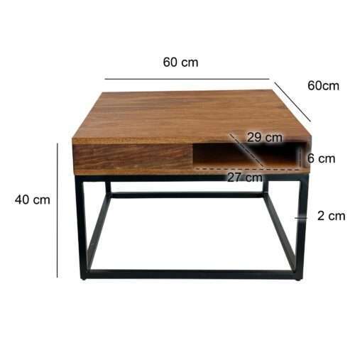 Couchtisch 60x60x40 cm Sheesham Massivholz / Metall Sofatisch Eckig – Bild 4