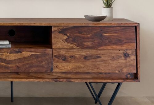 TV Lowboard Sheesham Massivholz 160 cm Fernsehtisch mit Türen Schublade – Bild 6