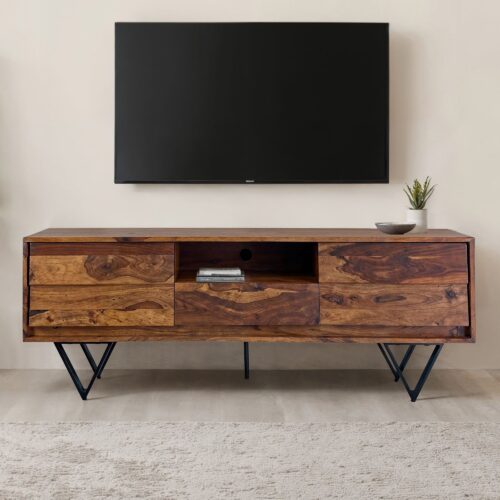 TV Lowboard Sheesham Massivholz 160 cm Fernsehtisch mit Türen Schublade – Bild 2
