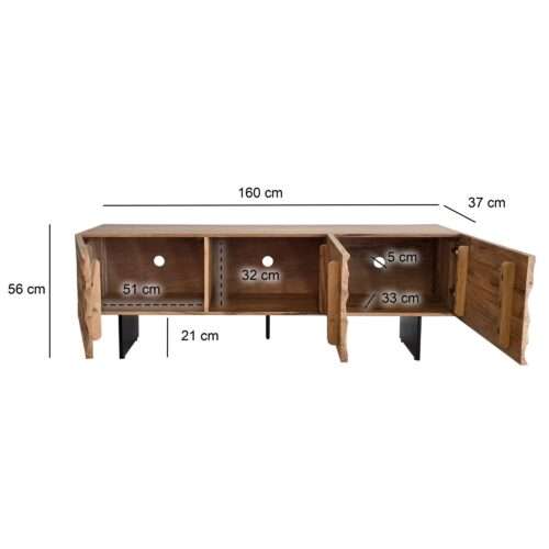 Lowboard Akazie Massivholz 160x56x37 cm TV-Kommode mit drei Türen – Bild 4