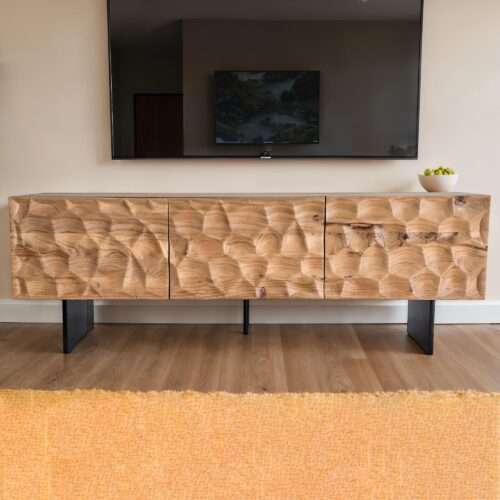 Lowboard Akazie Massivholz 160x56x37 cm TV-Kommode mit drei Türen – Bild 2