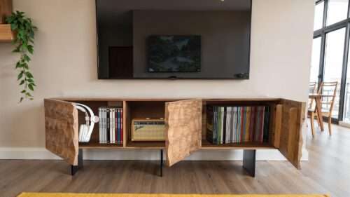 Lowboard Akazie Massivholz 160x56x37 cm TV-Kommode mit drei Türen – Bild 5