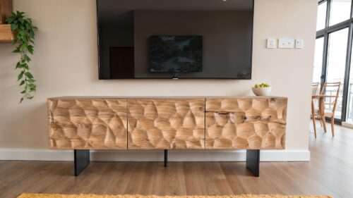 Lowboard Akazie Massivholz 160x56x37 cm TV-Kommode mit drei Türen – Bild 3