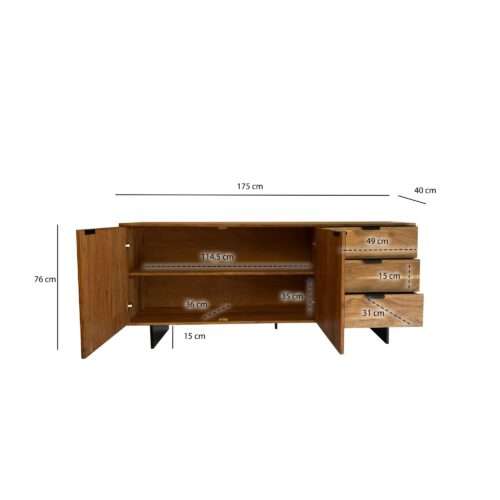 Sideboard 175x76x40 cm Akazie Massivholz Kommode mit Steinoptik – Bild 4