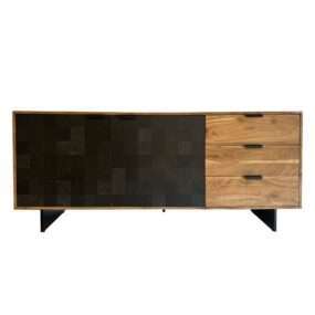 Sideboard 175x76x40 cm Akazie Massivholz Kommode mit Steinoptik Hoher Kommodenschrank