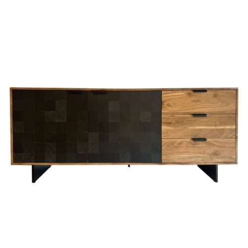 Sideboard 175x76x40 cm Akazie Massivholz Kommode mit Steinoptik Hoher Kommodenschrank