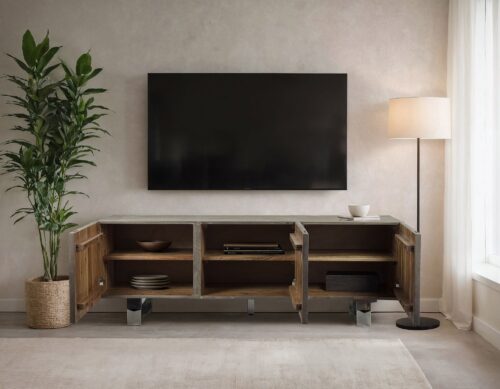 Lowboard Akazie Massivholz Smoked Grey 160x56x46 cm TV-Kommode – Bild 5