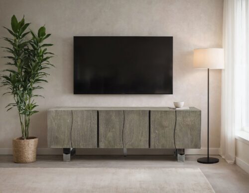 Lowboard Akazie Massivholz Smoked Grey 160x56x46 cm TV-Kommode – Bild 3