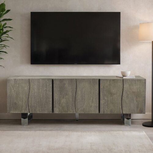 Lowboard Akazie Massivholz Smoked Grey 160x56x46 cm TV-Kommode – Bild 2