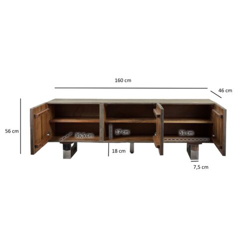 Lowboard Akazie Massivholz Smoked Grey 160x56x46 cm TV-Kommode – Bild 4