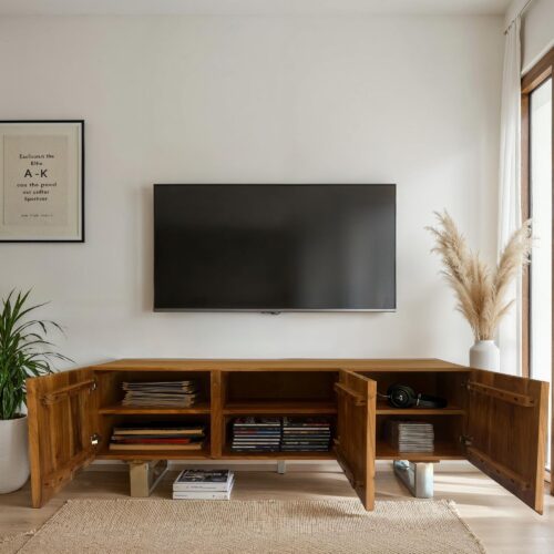 Lowboard Akazie Massivholz 160x56x46 cm TV-Kommode mit drei Türen – Bild 5