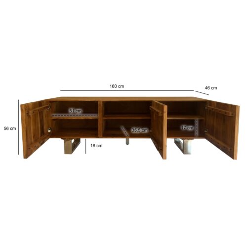 Lowboard Akazie Massivholz 160x56x46 cm TV-Kommode mit drei Türen – Bild 4