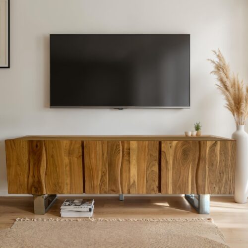 Lowboard Akazie Massivholz 160x56x46 cm TV-Kommode mit drei Türen – Bild 2