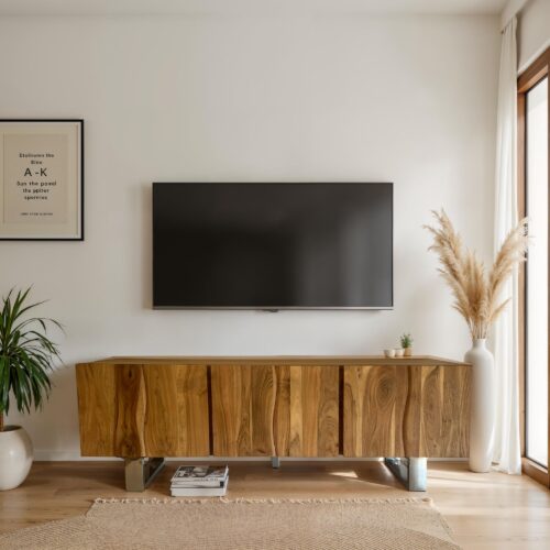 Lowboard Akazie Massivholz 160x56x46 cm TV-Kommode mit drei Türen – Bild 3