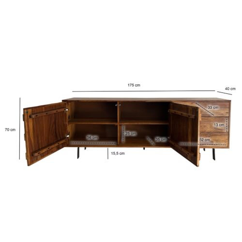 Sideboard Sheesham Massivholz 175 cm Kommode mit Türen – Bild 4
