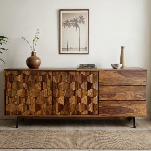 Sideboard Sheesham Massivholz 175 cm Kommode mit Türen – Bild 2