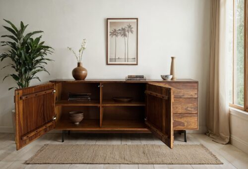 Sideboard Sheesham Massivholz 175 cm Kommode mit Türen – Bild 5