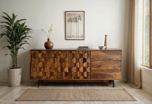 Sideboard Sheesham Massivholz 175 cm Kommode mit Türen – Bild 3