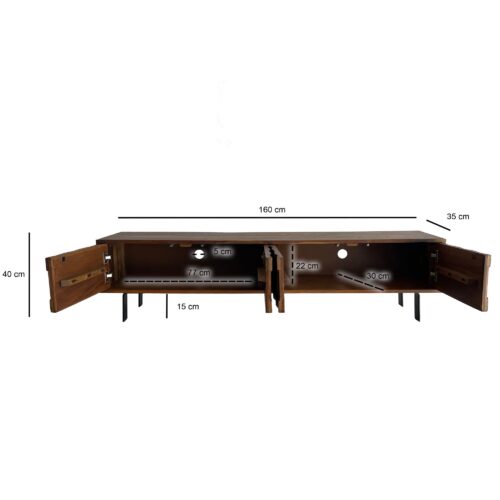 Lowboard Sheesham Massivholz 160 cm TV-Board mit 3D Fronten – Bild 4