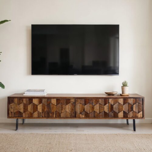 Lowboard Sheesham Massivholz 160 cm TV-Board mit 3D Fronten – Bild 2