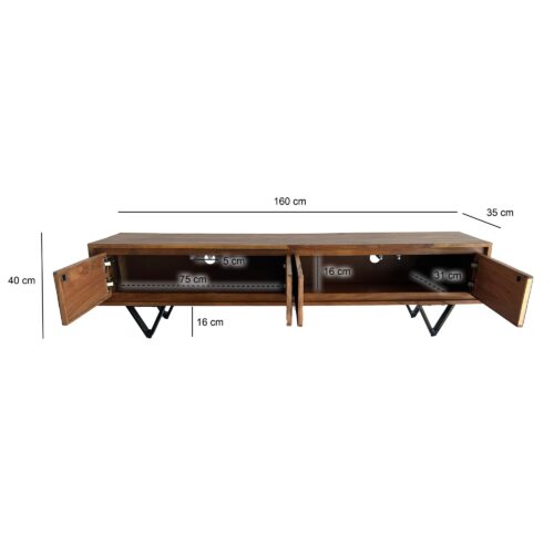 Lowboard Sheesham Massivholz 160 cm TV Board Steinoptik – Bild 4