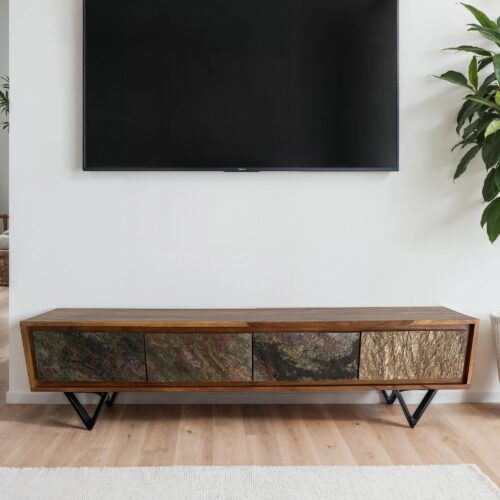 Lowboard Sheesham Massivholz 160 cm TV Board Steinoptik – Bild 2
