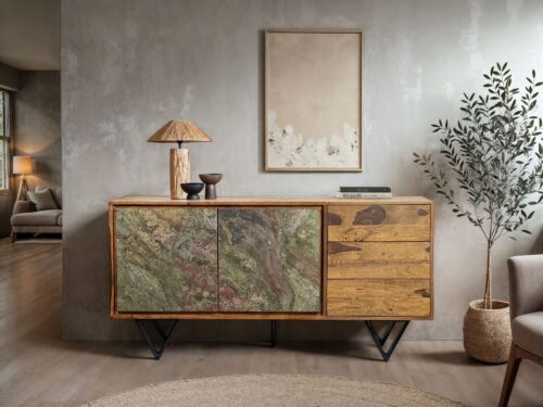 Sideboard Sheesham Massivholz 150x40x55 cm Kommode mit 2 Türen – Bild 3