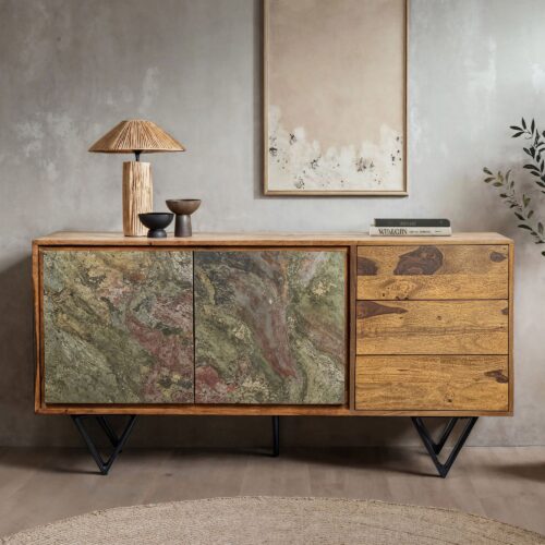 Sideboard Sheesham Massivholz 150x40x55 cm Kommode mit 2 Türen – Bild 2