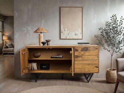 Sideboard Sheesham Massivholz 150x40x55 cm Kommode mit 2 Türen – Bild 5