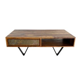 Couchtisch Sheesham Massivholz 115 cm Sofatisch mit 2 Schubladen &