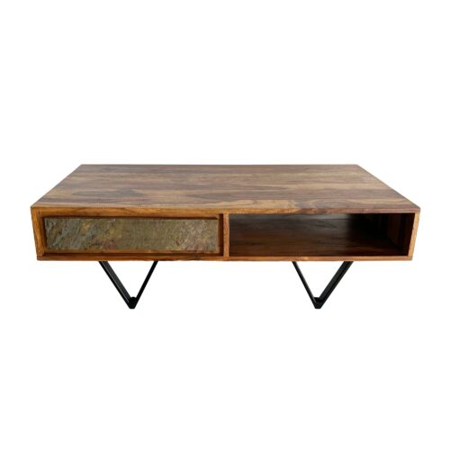 Couchtisch Sheesham Massivholz 115 cm Sofatisch mit 2 Schubladen &