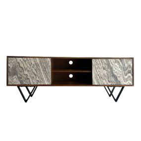 Lowboard Sheesham Massivholz 150x56x35 cm TV-Kommode mit Steinoptik Weiß Design