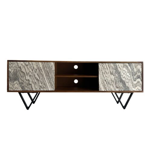 Lowboard Sheesham Massivholz 150x56x35 cm TV-Kommode mit Steinoptik Weiß – Bild 7