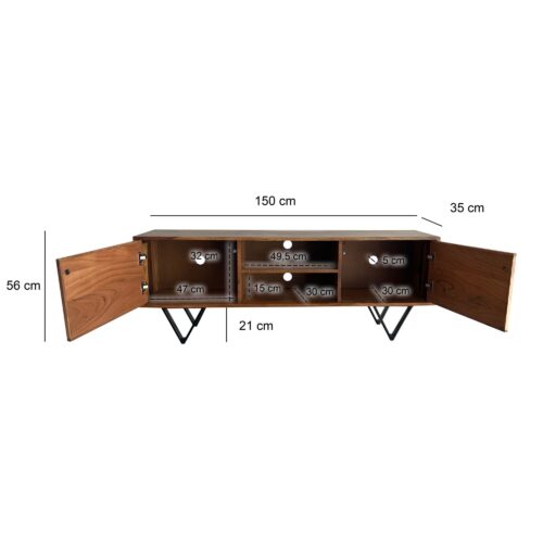 Lowboard Sheesham Massivholz 150x56x35 cm TV-Kommode mit Steinoptik Weiß – Bild 4