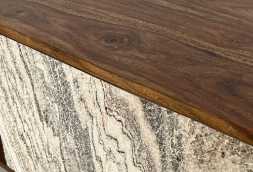 Lowboard Sheesham Massivholz 150x56x35 cm TV-Kommode mit Steinoptik Weiß – Bild 6