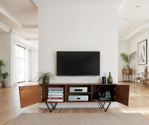 Lowboard Sheesham Massivholz 150x56x35 cm TV-Kommode mit Steinoptik Weiß – Bild 5