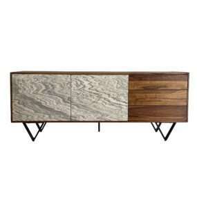 Sideboard 175x71x40 cm Sheesham Massivholz Kommode mit Steinoptik Weiß Hoher