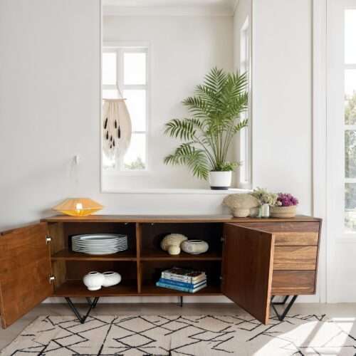 Sideboard 175x71x40 cm Sheesham Massivholz Kommode mit Steinoptik Weiß – Bild 5