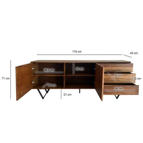 Sideboard 175x71x40 cm Sheesham Massivholz Kommode mit Steinoptik Weiß – Bild 4