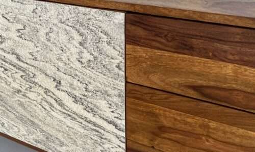 Sideboard 175x71x40 cm Sheesham Massivholz Kommode mit Steinoptik Weiß – Bild 6