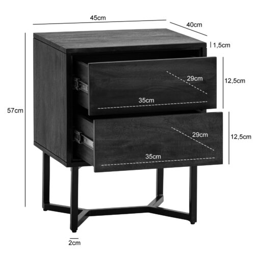 Nachttisch Akazie Massivholz 45x40x57 cm Schwarz Modern – Bild 4