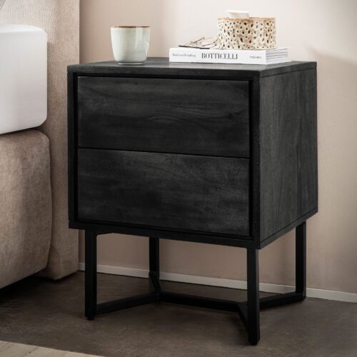 Nachttisch Akazie Massivholz 45x40x57 cm Schwarz Modern – Bild 2