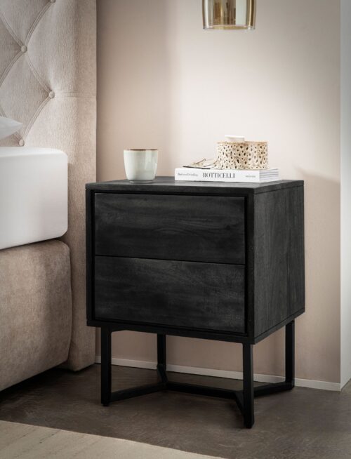 Nachttisch Akazie Massivholz 45x40x57 cm Schwarz Modern – Bild 3