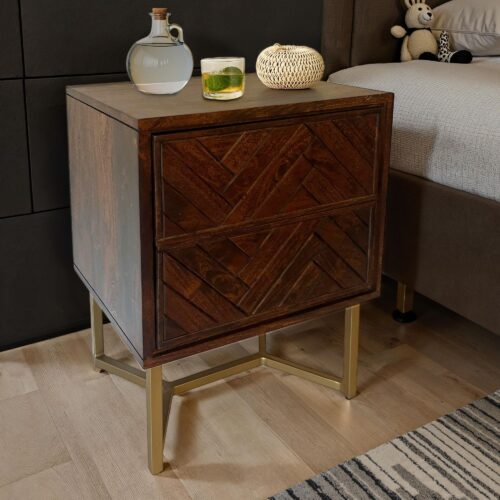 Nachttisch Akazie Massivholz 45x40x57 cm Nachtschrank Braun – Bild 2