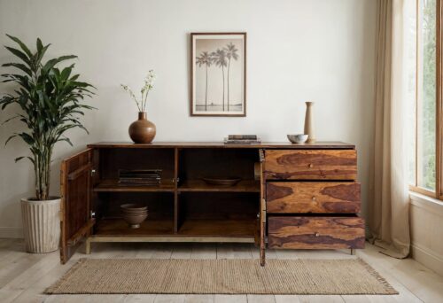 Sideboard Sheesham Massivholz 180 cm Anrichte mit 2 Türen – Bild 5