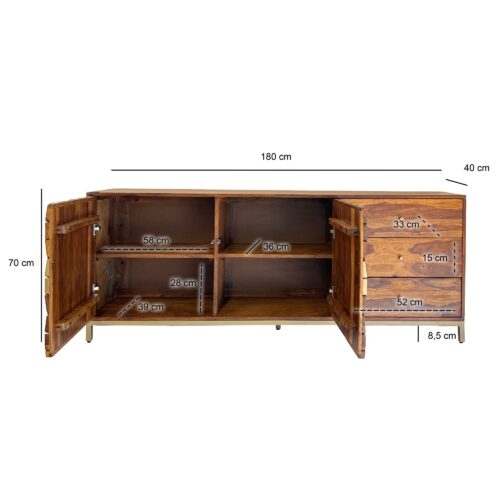 Sideboard Sheesham Massivholz 180 cm Anrichte mit 2 Türen – Bild 4