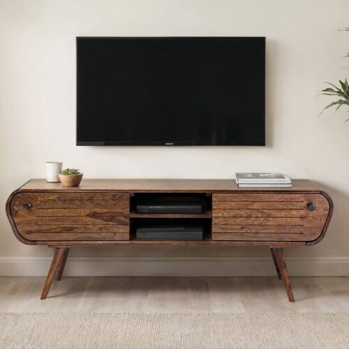 Lowboard Sheesham Massivholz 160 cm TV Board mit 2 Schubladen – Bild 2